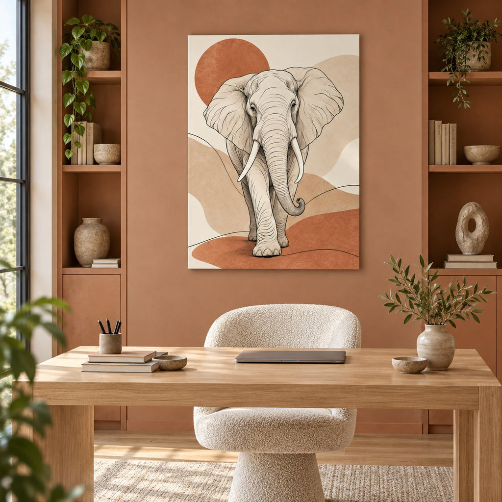 Safari Elephant Line Art Metal Wall Art — clay home office