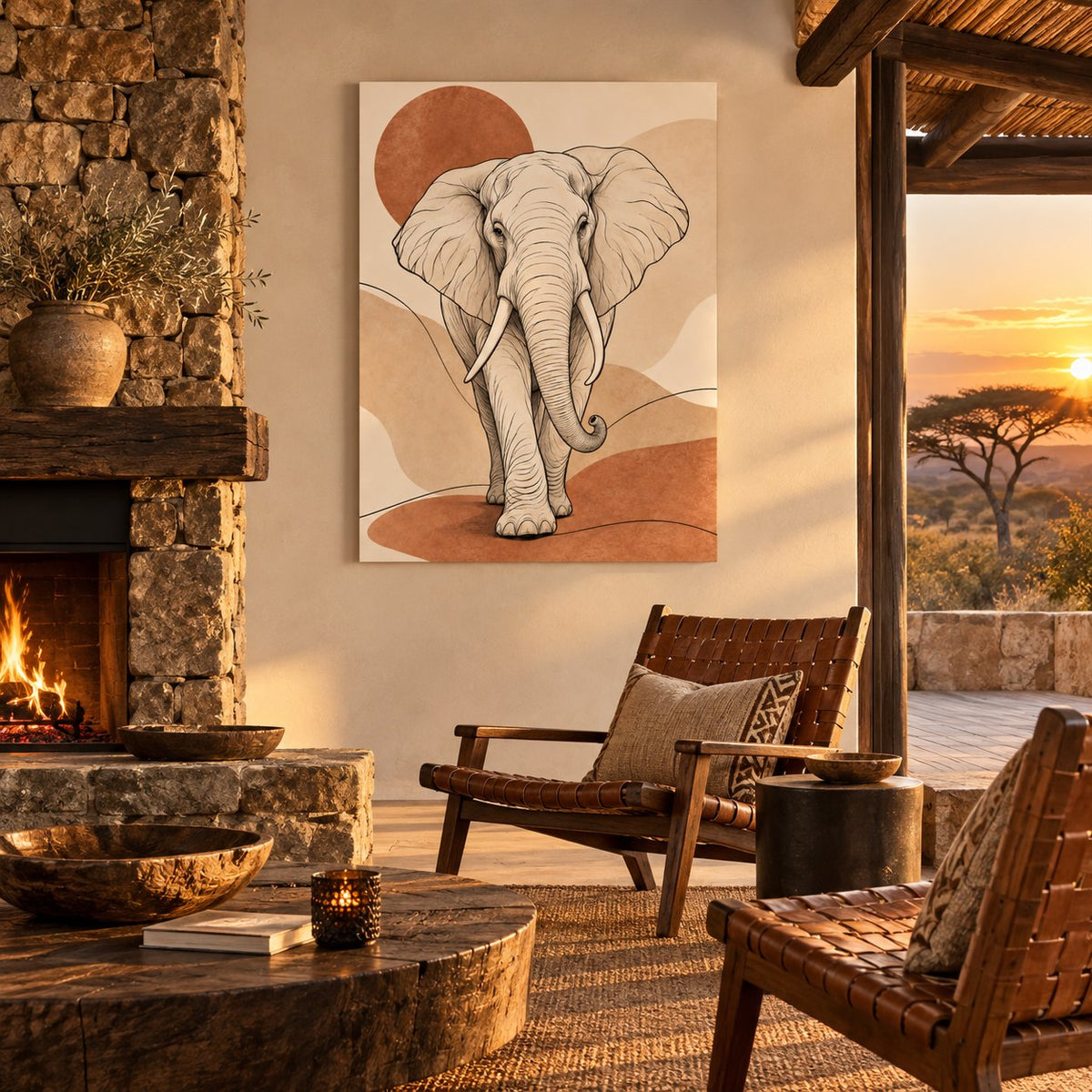Safari Elephant Line Art Metal Wall Art — contemporary safari lodge