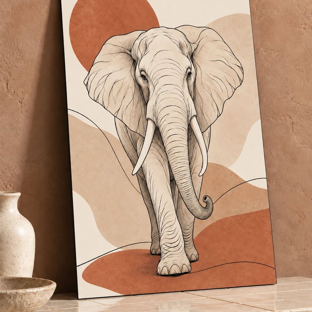 Safari Elephant Line Art Metal Wall Art — closeup ceramic console