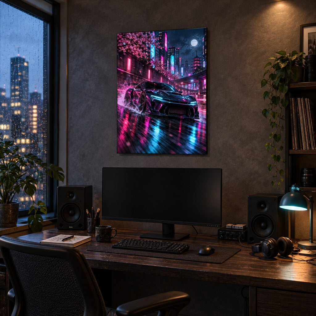 Neon JDM Night Drive Car Metal Wall Art — image 2
