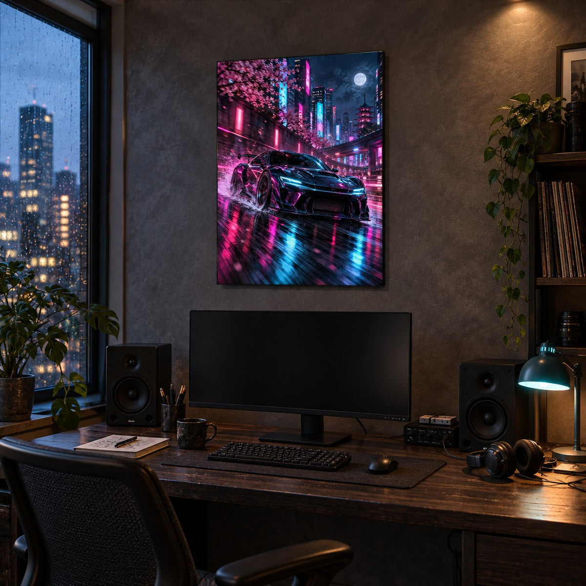 Neon JDM Night Drive Car Metal Wall Art — image 2