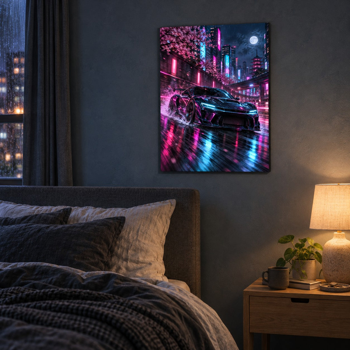Neon JDM Night Drive Car Metal Wall Art — image 4