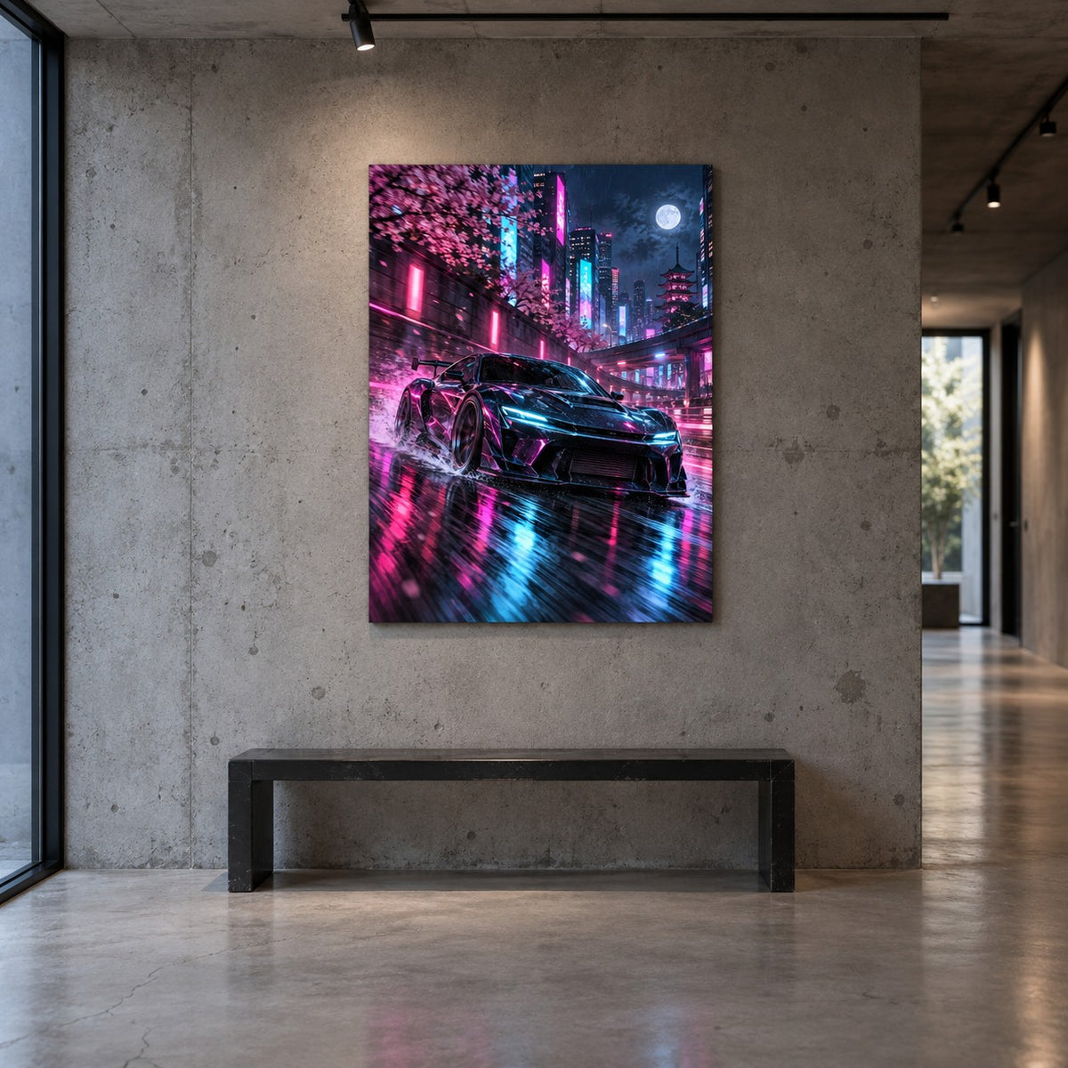 Neon JDM Night Drive Car Metal Wall Art — image 5