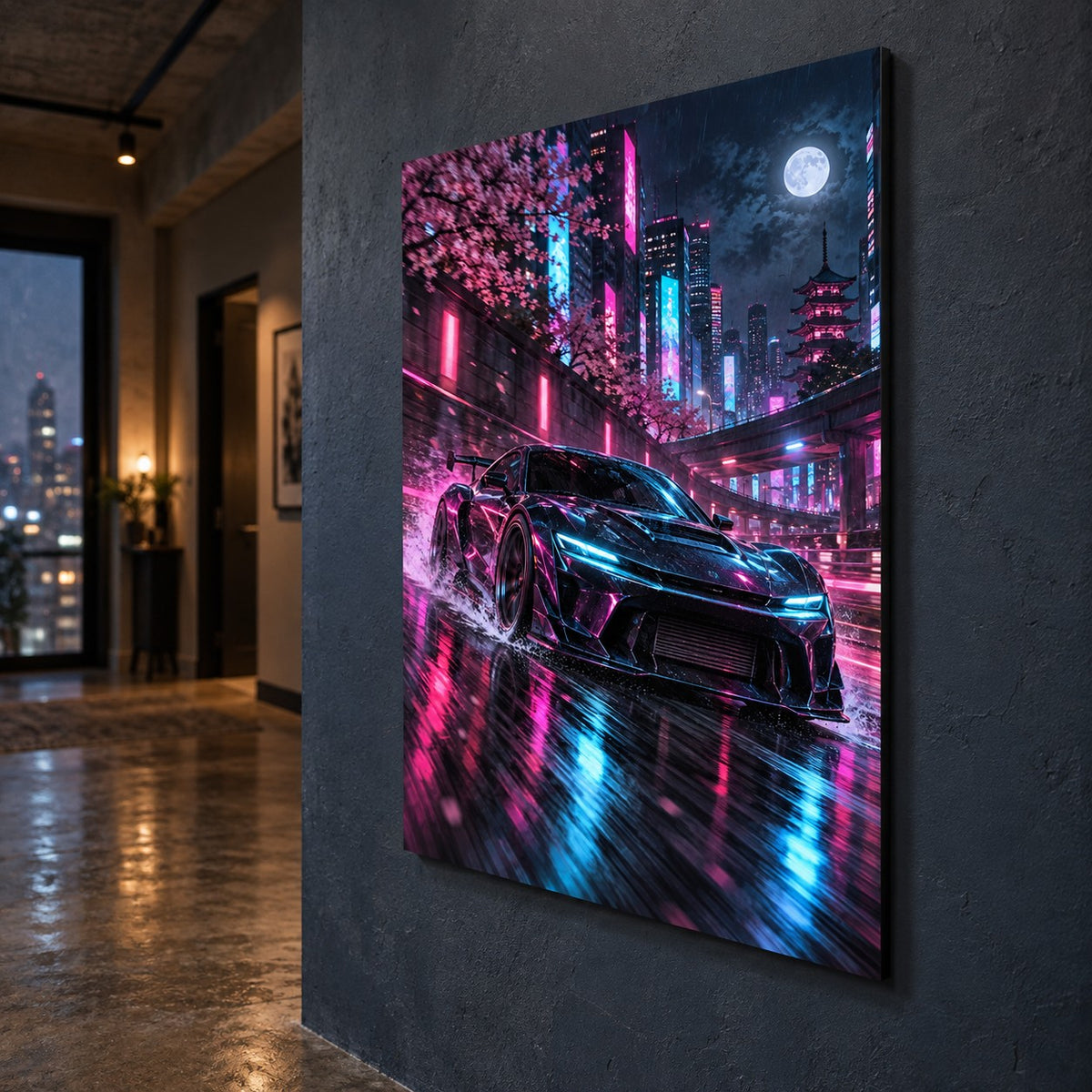 Neon JDM Night Drive Car Metal Wall Art — image 7