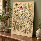 Vintage Botanical Wildflowers Metal Wall Art displayed in a styled interior