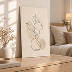 Minimalist Neutral Line Art Metal Print displayed in a styled interior