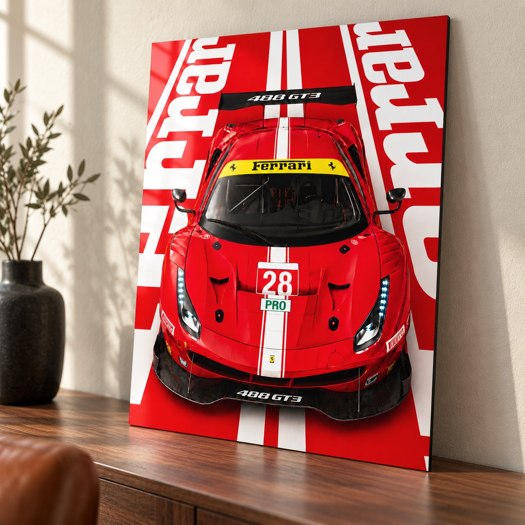 Ferrari 488 GT3 настенный постер на металле – постер с красным гоночным автомобилем